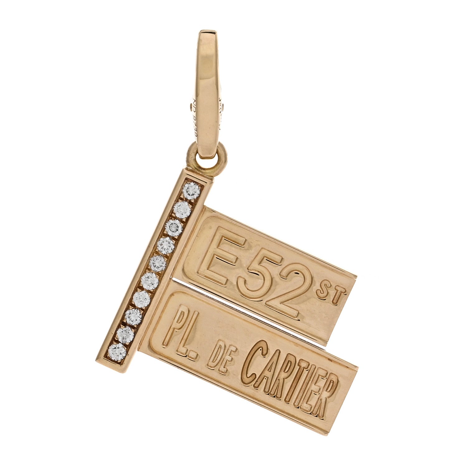 Cartier 18K Yellow Gold Diamond 52nd Street Sign Charm Pendant 1 of 3