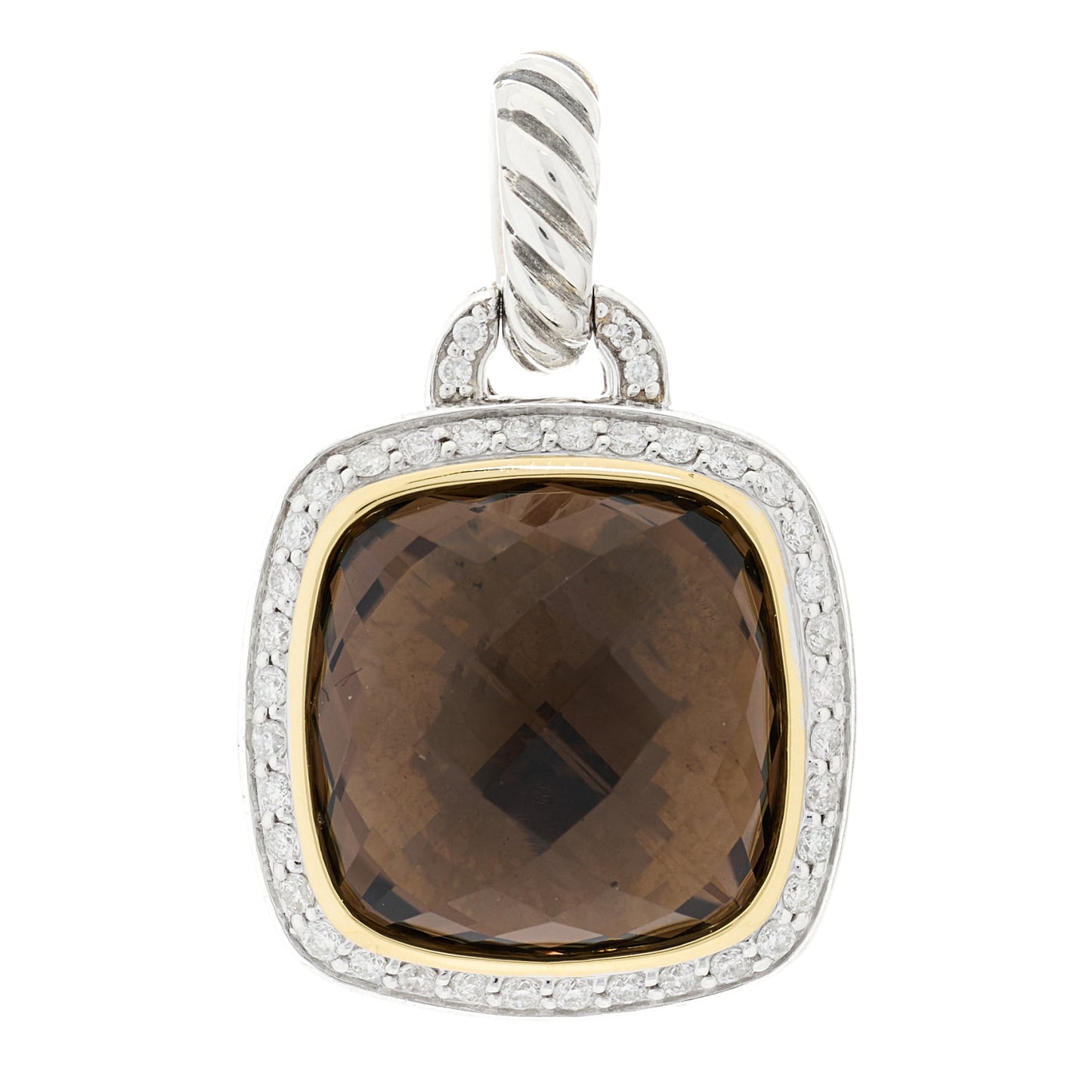 Sterling Silver 18K Yellow Gold Diamond Smoky Quartz 14mm Albion Enhancer Pendant