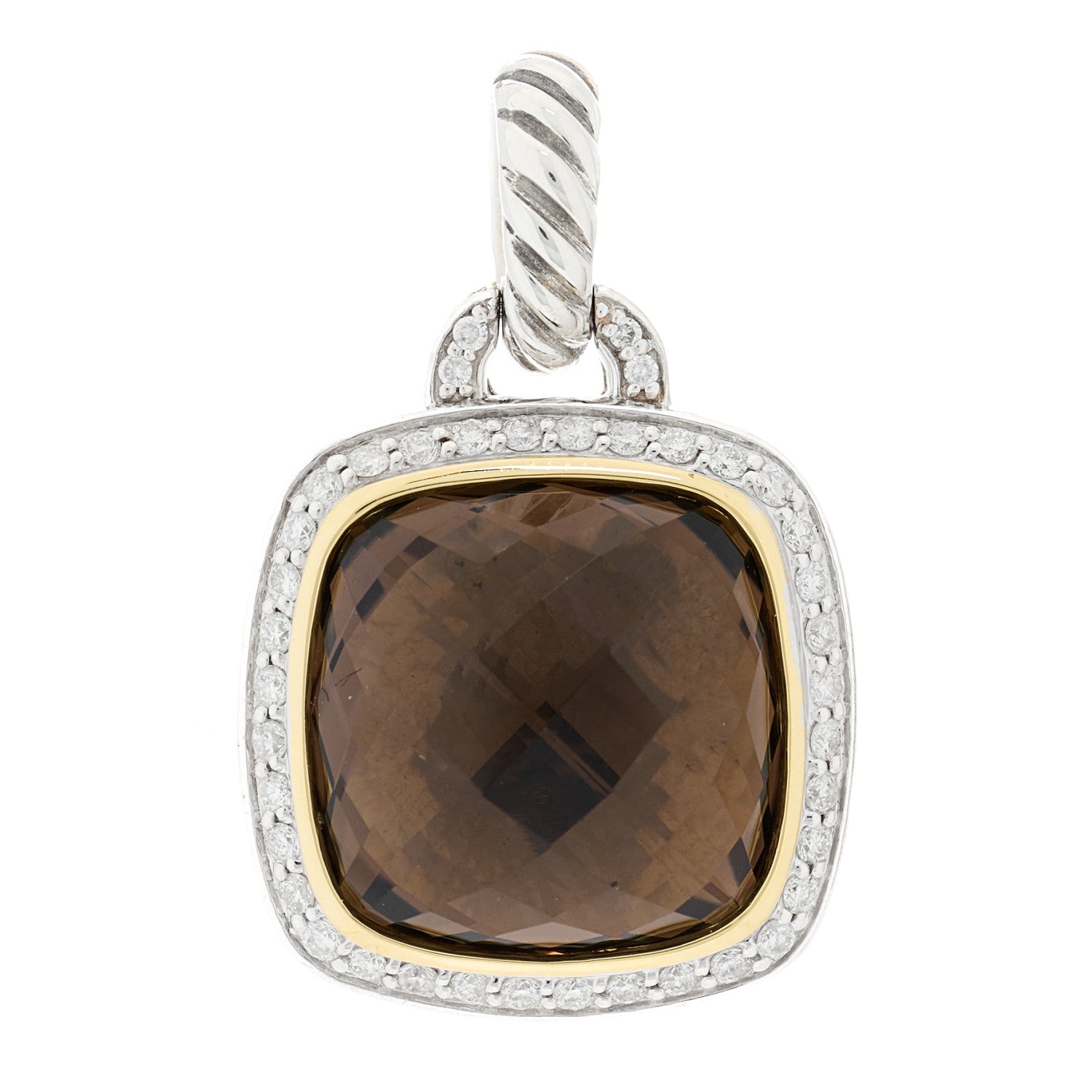 David Yurman Sterling Silver 18K Yellow Gold Diamond Smoky Quartz 14mm Albion Enhancer Pendant 1 of 4