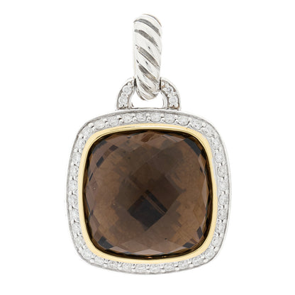 David Yurman Sterling Silver 18K Yellow Gold Diamond Smoky Quartz 14mm Albion Enhancer Pendant 1 of 4