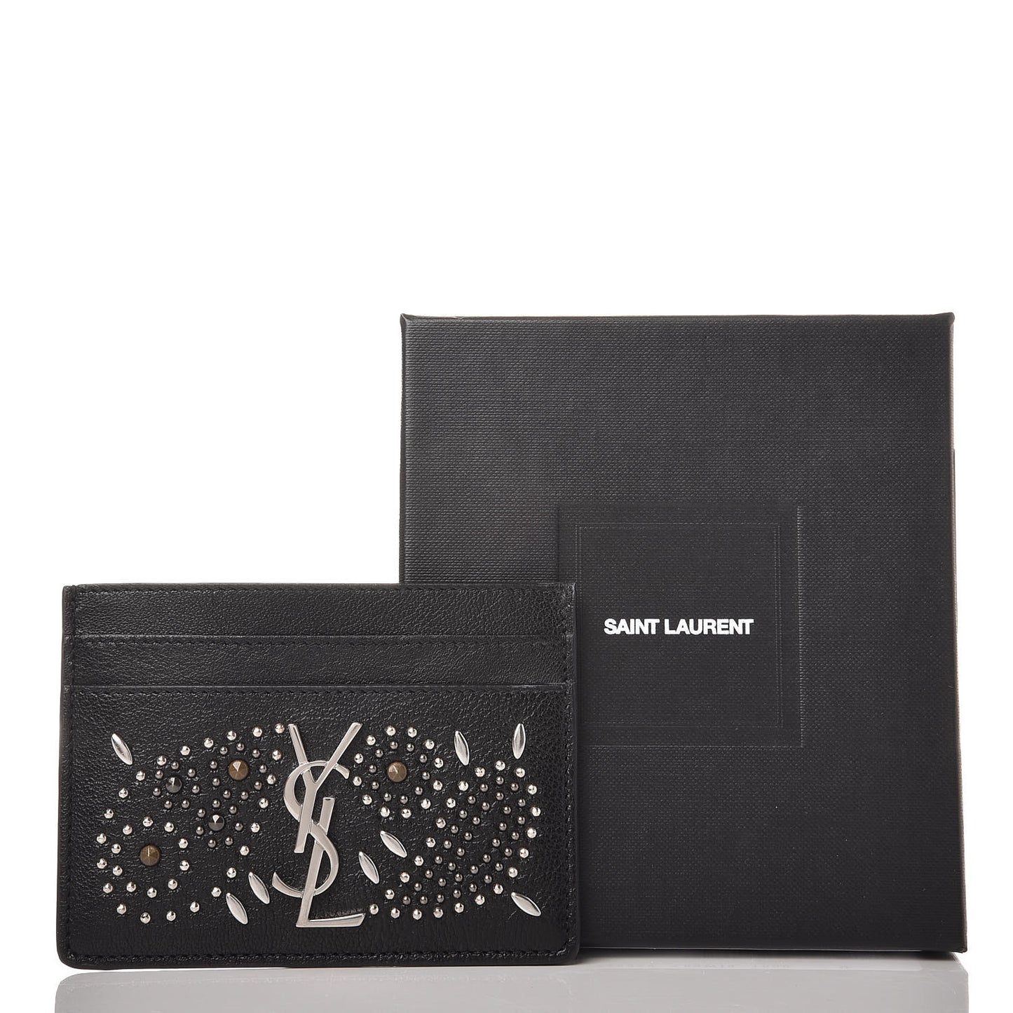 Calfskin Paisley Studded Monogram Credit Card Case Black