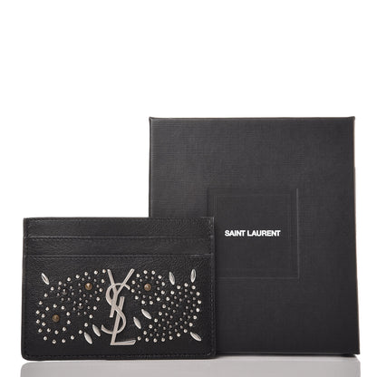 Saint Laurent Calfskin Paisley Studded Monogram Credit Card Case Black 9 of 9