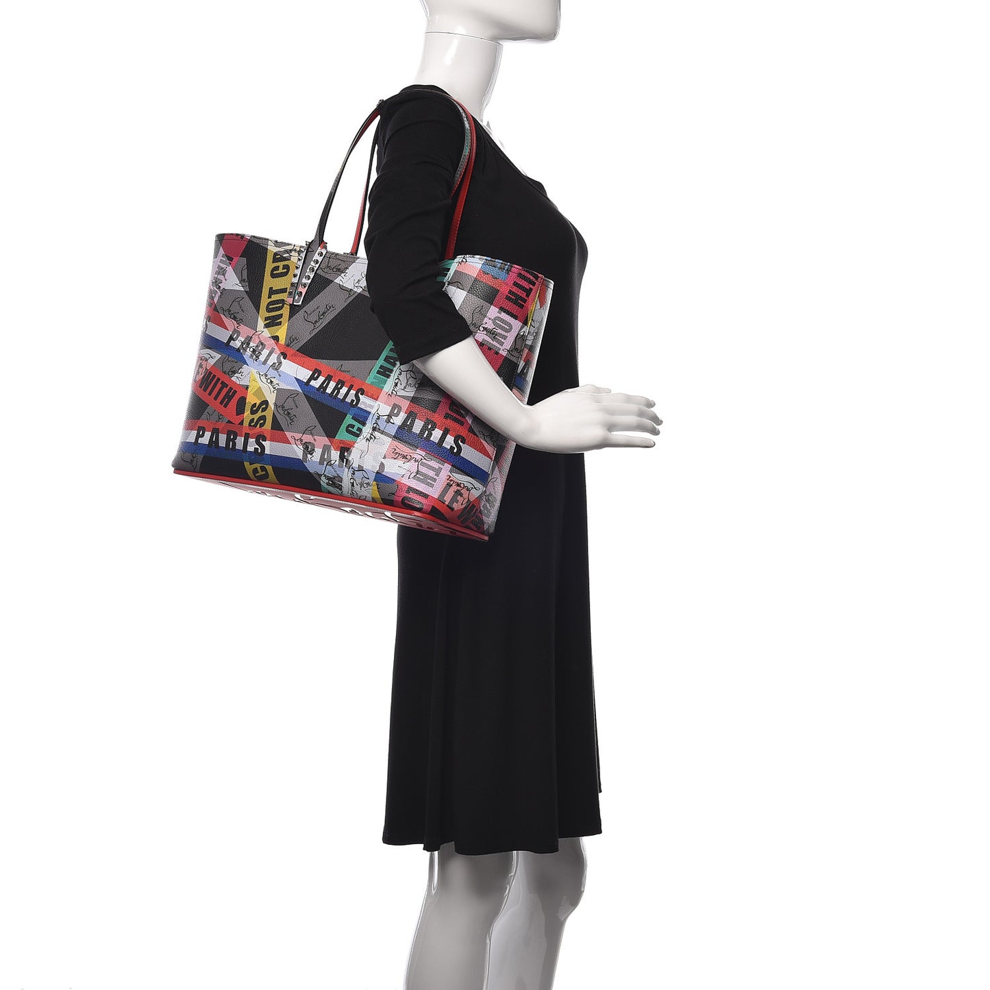 Calfskin Loubiballage Spikes East West Cabata Tote Black Multicolor