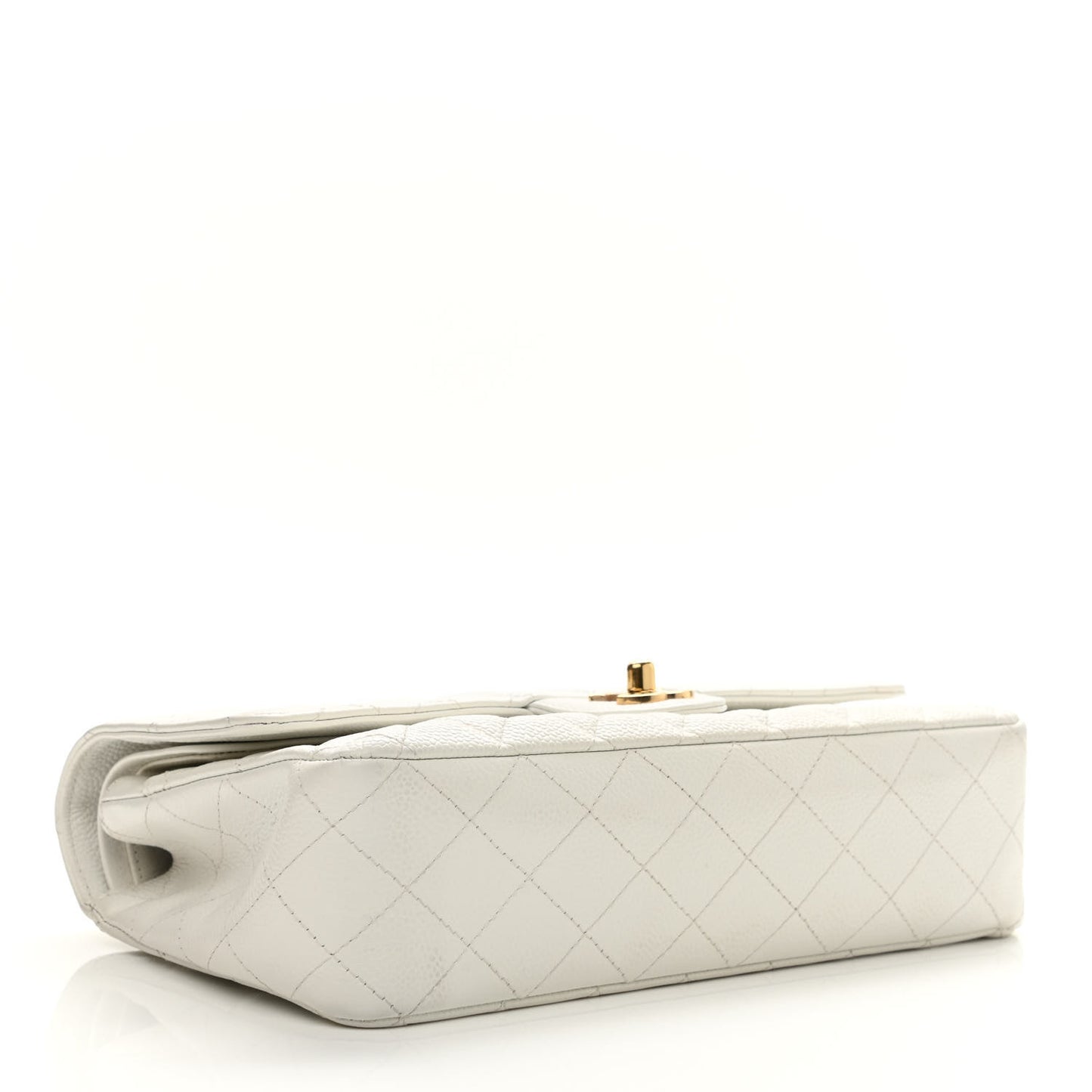 Caviar Quilted Medium Double Flap White