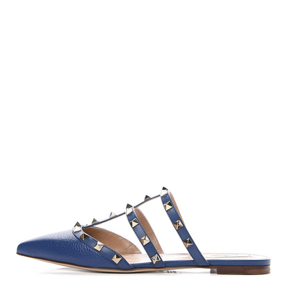 Valentino Garavani Pebbled Calfskin Rockstud Flat Cage Mules 38 Light Ocean 1 of 11