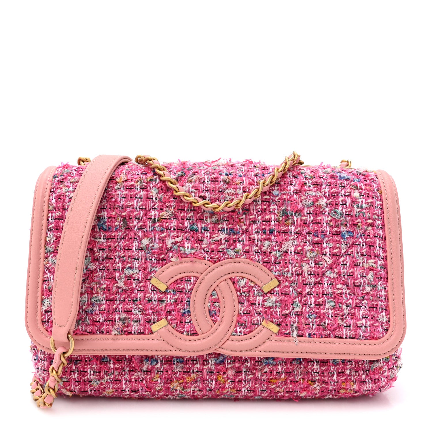 Chanel Tweed Lambskin Quilted Small CC Filigree Flap Pink 1 of 11