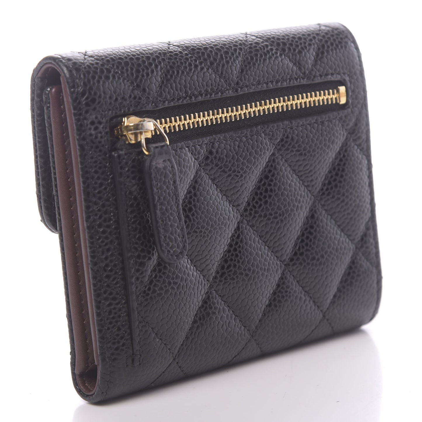 Caviar Quilted Compact Flap Wallet Black