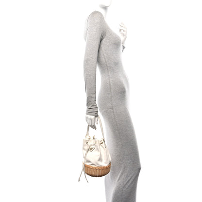 Prada Wicker Canvas Bucket Bag Naturale White 3 of 11