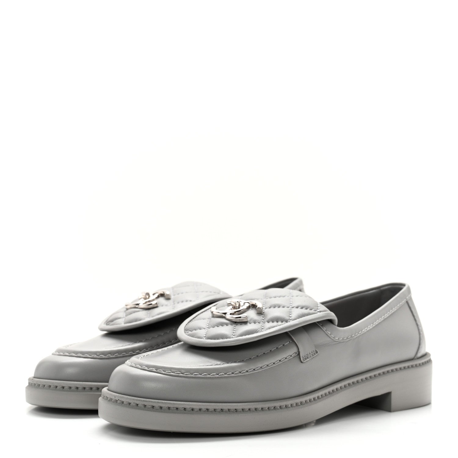 Chanel Lambskin Quilted CC Turnlock Moccasins 38.5 Grey 3 of 11