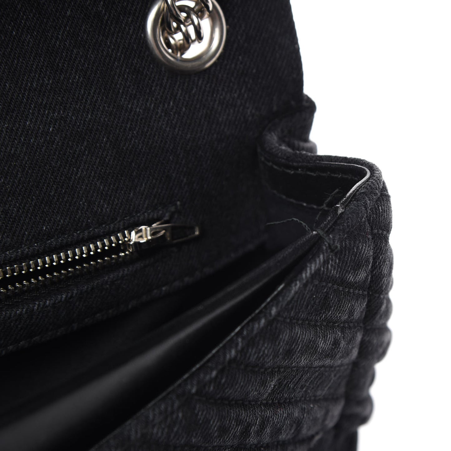 Destroyed Denim Jacquard Logo Matelasse M BB Round Shoulder Bag Black