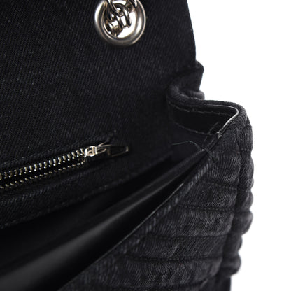 Balenciaga Destroyed Denim Jacquard Logo Matelasse M BB Round Shoulder Bag Black 11 of 12