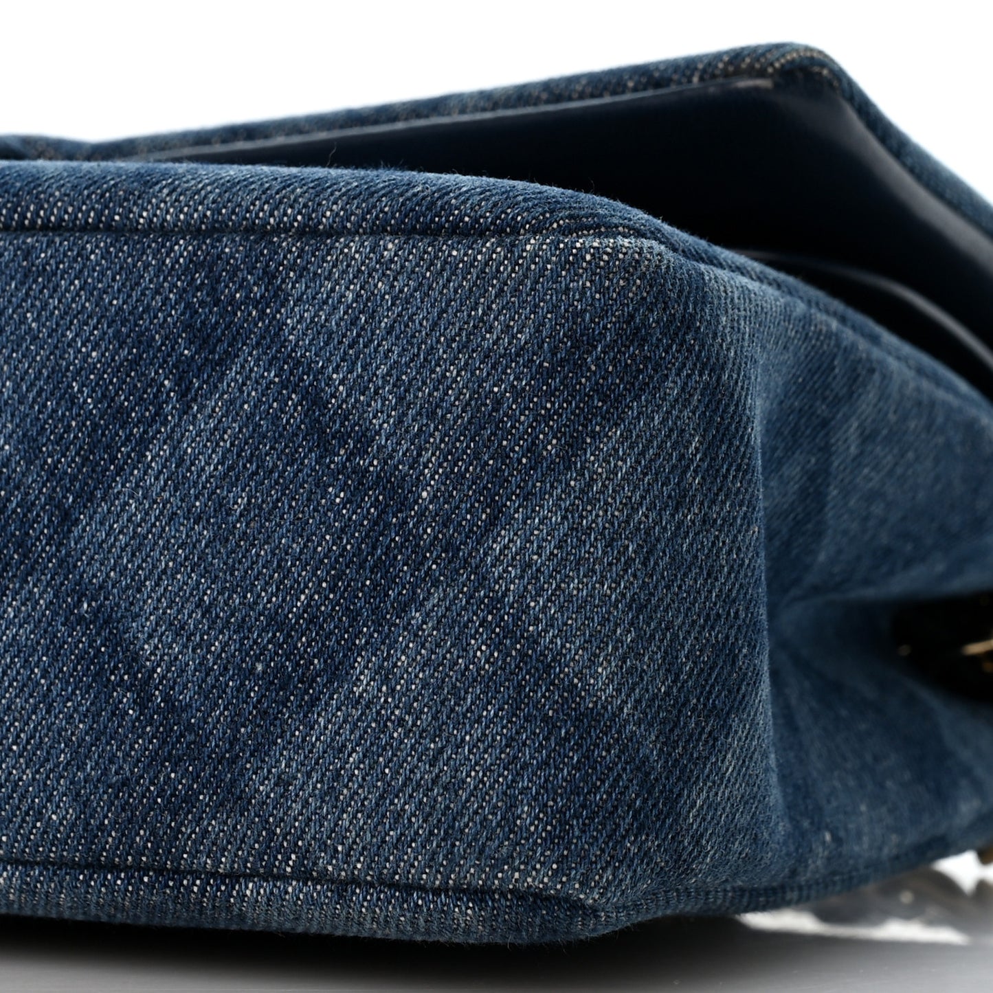 Printed Denim Quilted Medium Double Flap Light Blue