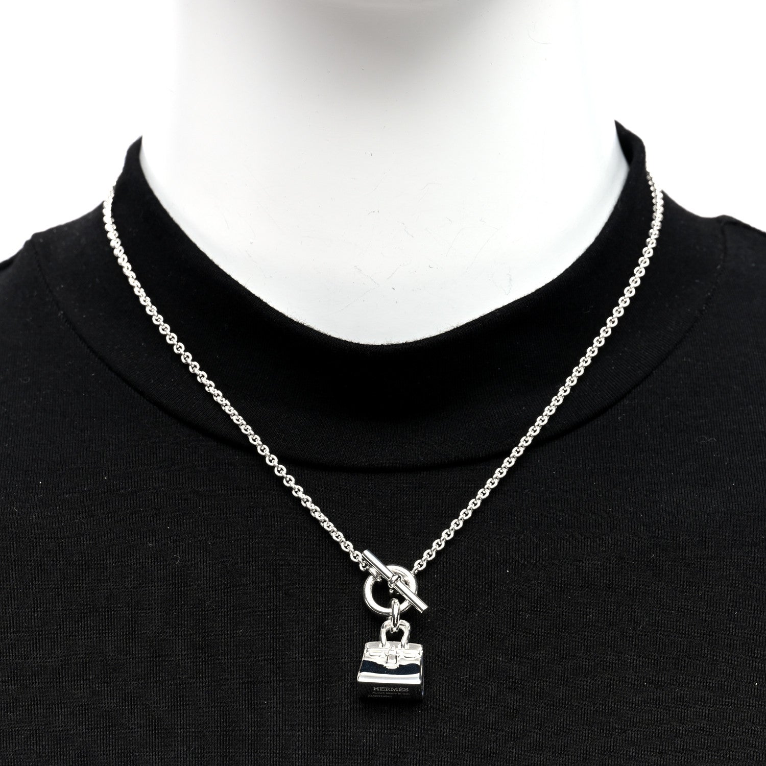 Hermes Sterling Silver Birkin Amulette Pendant Necklace 2 of 6