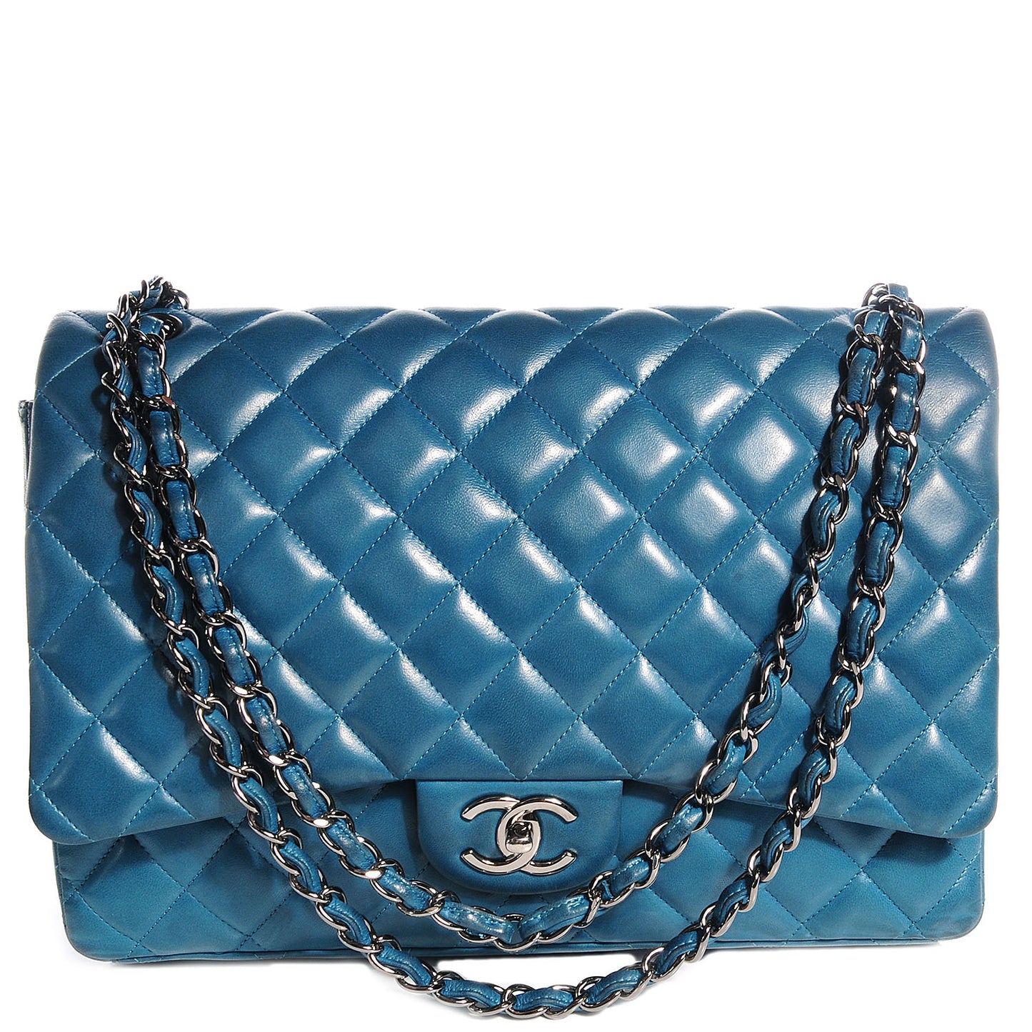 Lambskin Maxi Double Flap Turquoise