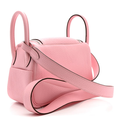 Hermes Taurillon Clemence Verso Mini Lindy 20 Rose Sakura Gris Perle 3 of 10