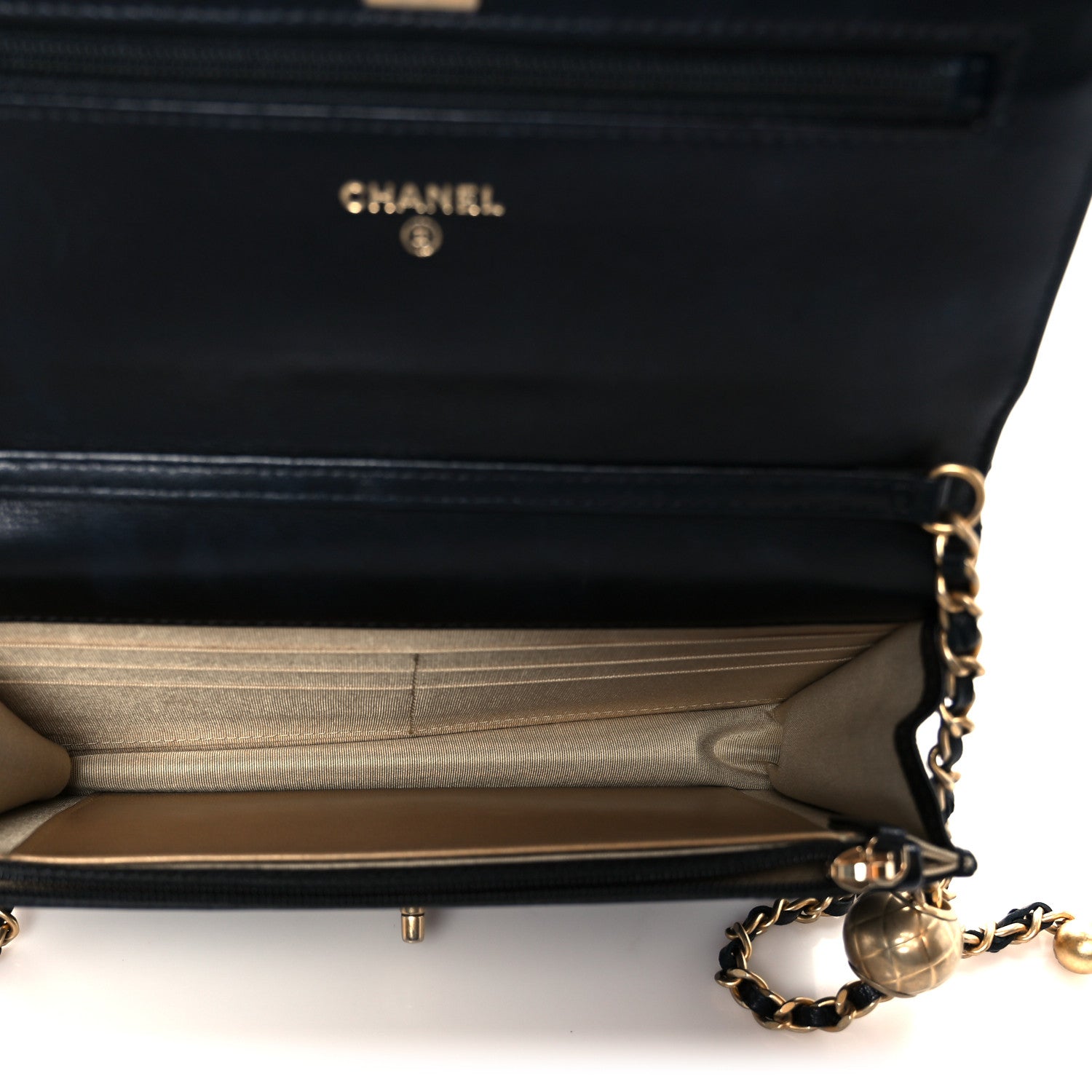 Chanel Lambskin Quilted CC Pearl Crush Wallet on Chain WOC Black 5 of 11