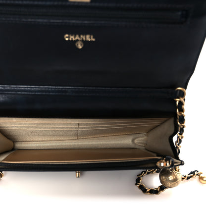 Chanel Lambskin Quilted CC Pearl Crush Wallet on Chain WOC Black 5 of 11