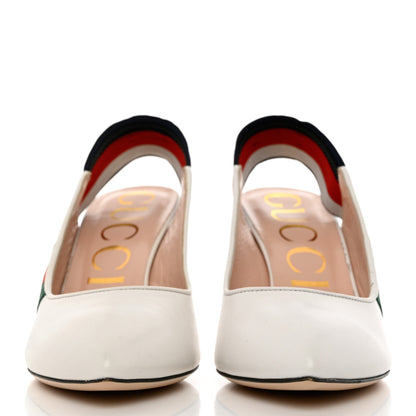 Gucci Malaga Kid Web Sylvie Mid Heel Slingback Pumps 38 White 2 of 12