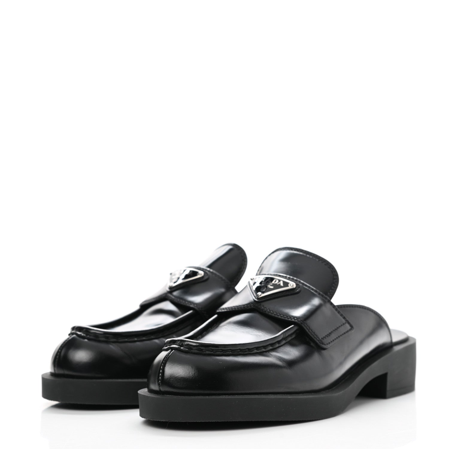 Prada Spazzolato Triangle 40mm Loafer Mules 40 Black 3 of 9