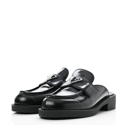 Prada Spazzolato Triangle 40mm Loafer Mules 40 Black 3 of 9