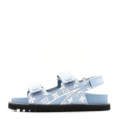 Louis Vuitton Monogram Denim Paseo Flat Comfort Sandals 38 Light Blue 1 of 12