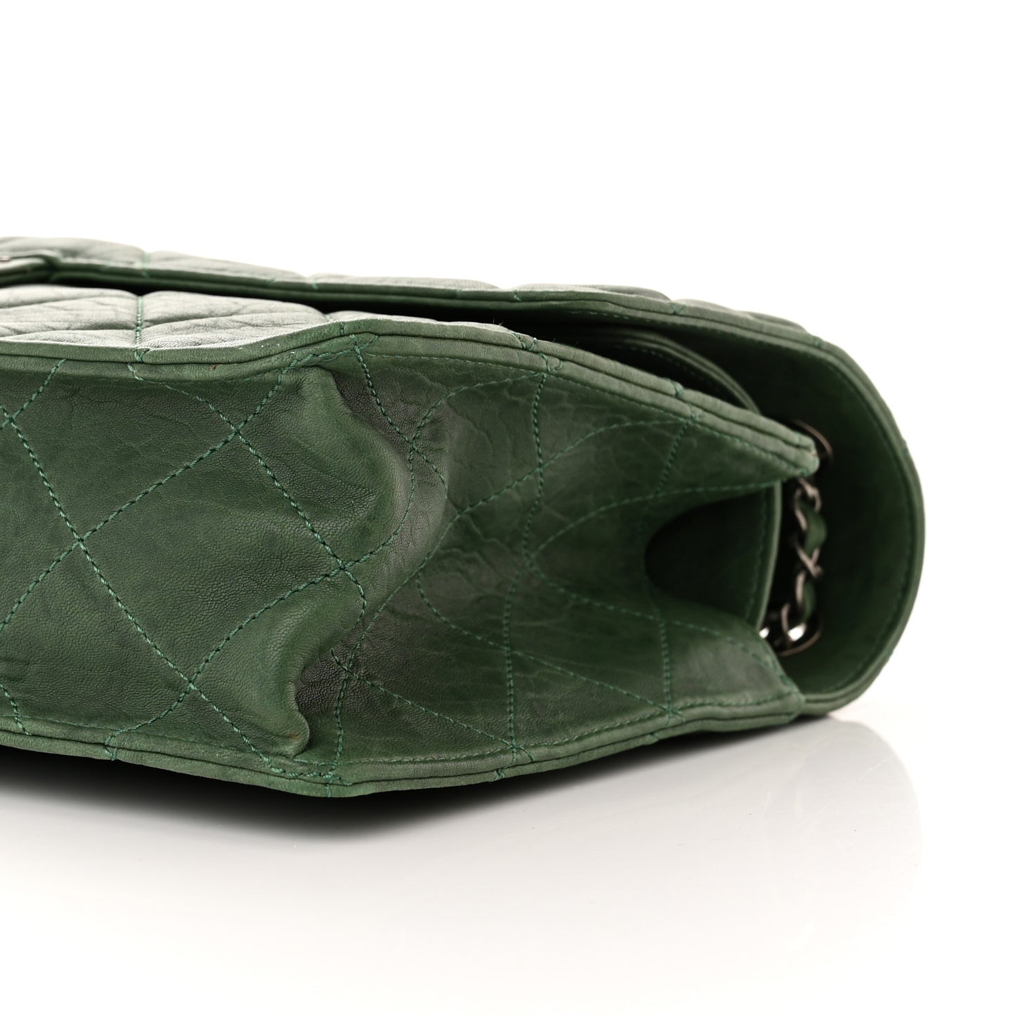 Washed Lambskin Quilted Maxi Take Away Flap Green