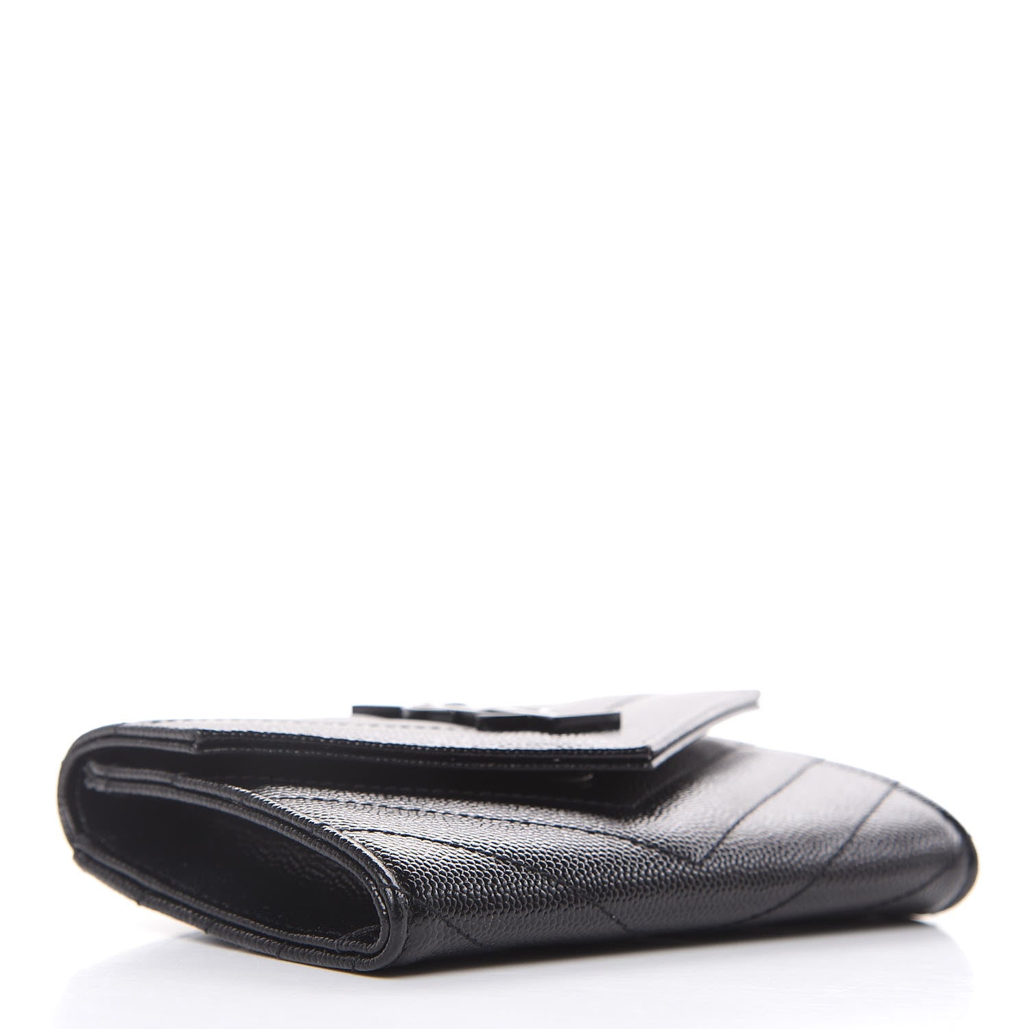 Saint Laurent Grain De Poudre Matelasse Chevron Small Monogram Envelope Wallet Black 4 of 10