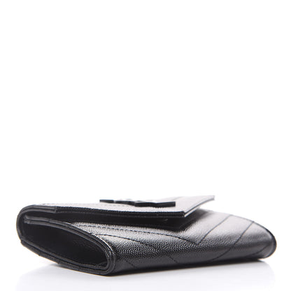 Saint Laurent Grain De Poudre Matelasse Chevron Small Monogram Envelope Wallet Black 4 of 10