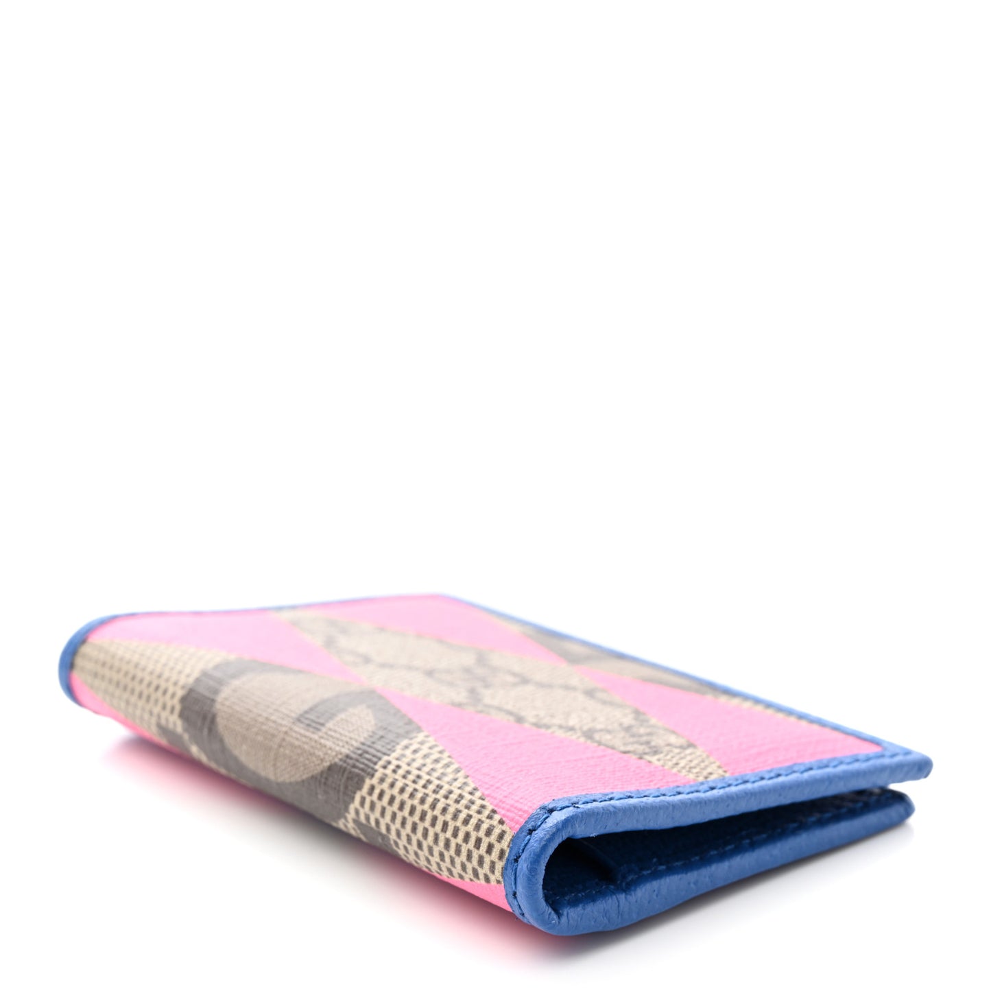 GG Supreme Monogram Textured Dollar Calfskin Rhombus Print Card Case Beige Ebony Pink