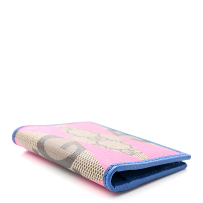 Gucci GG Supreme Monogram Textured Dollar Calfskin Rhombus Print Card Case Beige Ebony Pink 4 of 8