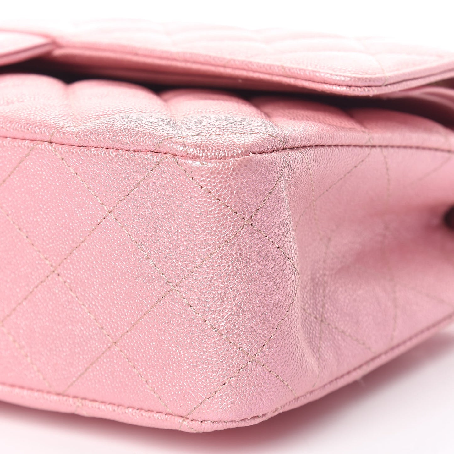 Iridescent Caviar Quilted Medium Double Flap Rose Pink