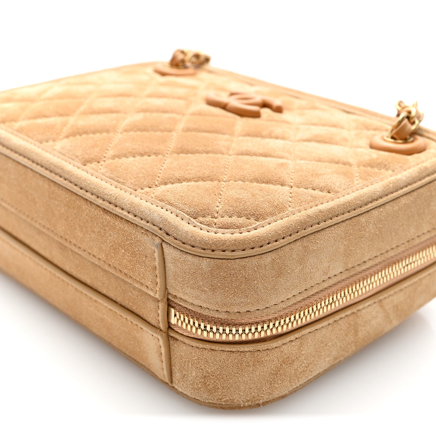 Suede Quilted CC Tassel Camera Case Light Brown