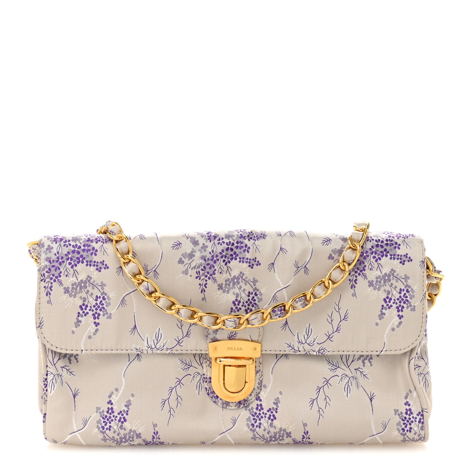 Prada Tessuto Nylon Jacquard Floral Print Shoulder Bag Glicine 1 of 15