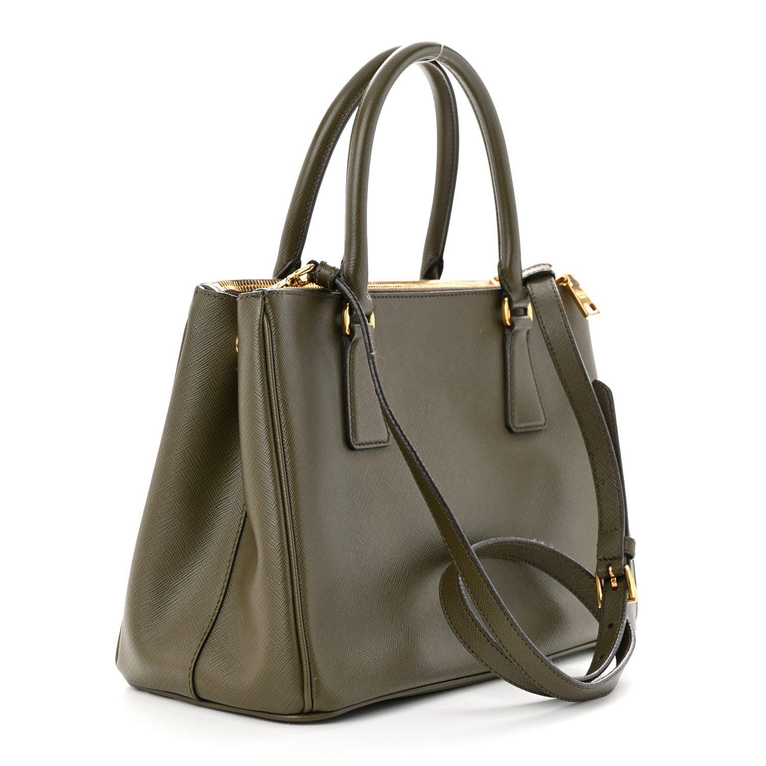 Prada Saffiano Small Galleria Double Zip Tote Militare 3 of 13