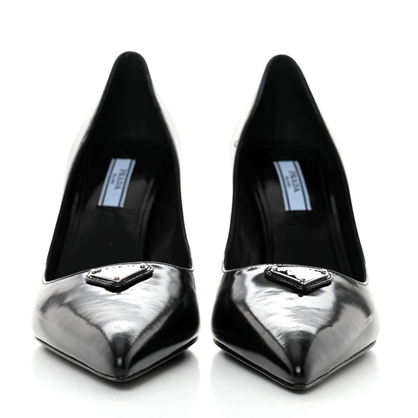 Spazzolato Metal Triangle Logo Pointed Toe Pumps 37 Black