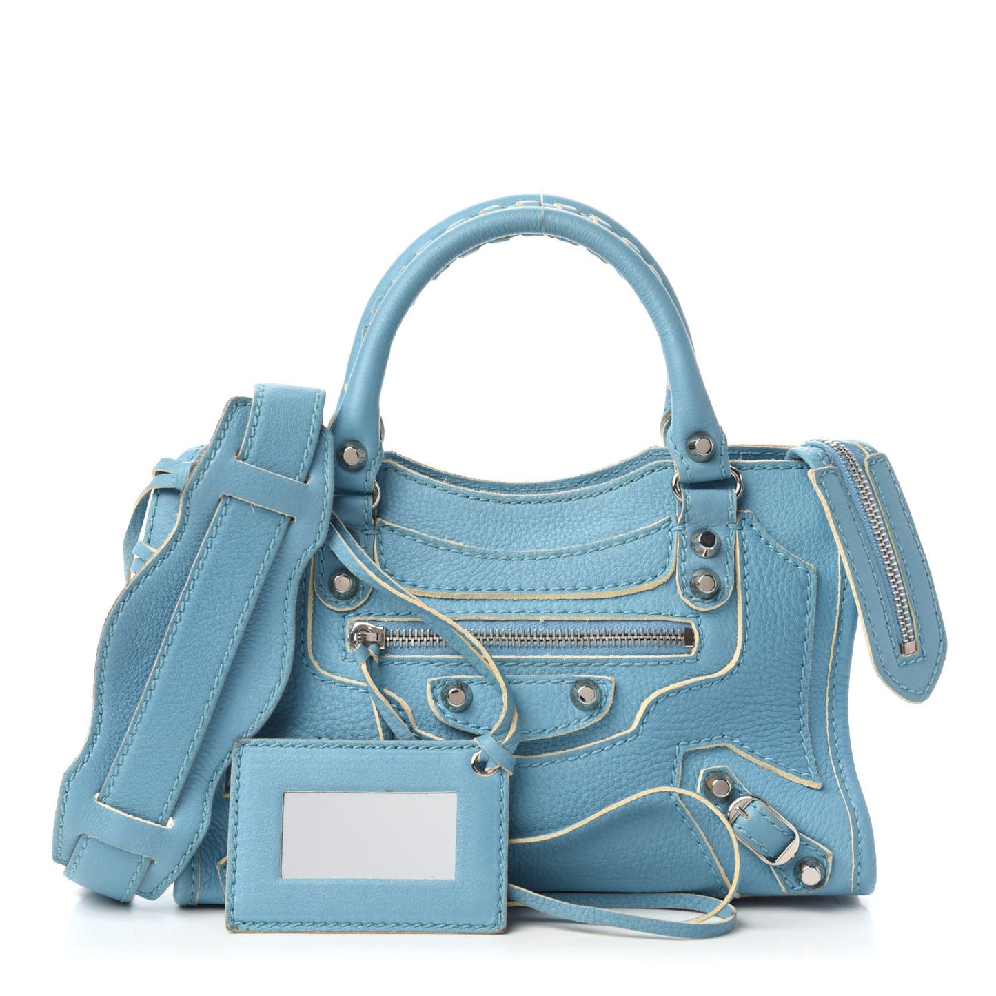 Supple Grained Calfskin Classic Silver Hardware Highlight Mini City Bleu Caraibes
