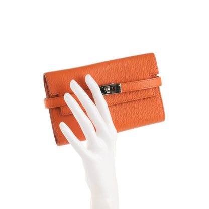 Hermes Chevre Mysore Medium Kelly Wallet Orange 2 of 17