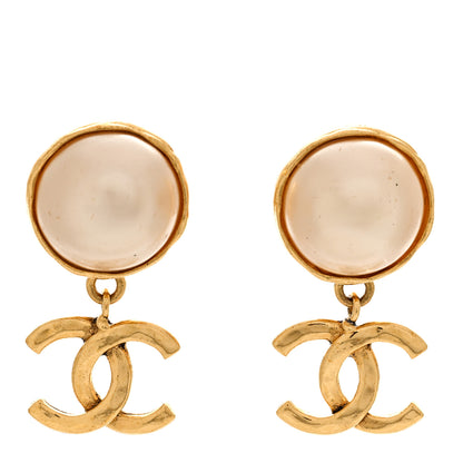 Chanel Pearl CC Dangle Clip On Earrings Gold 1 of 4