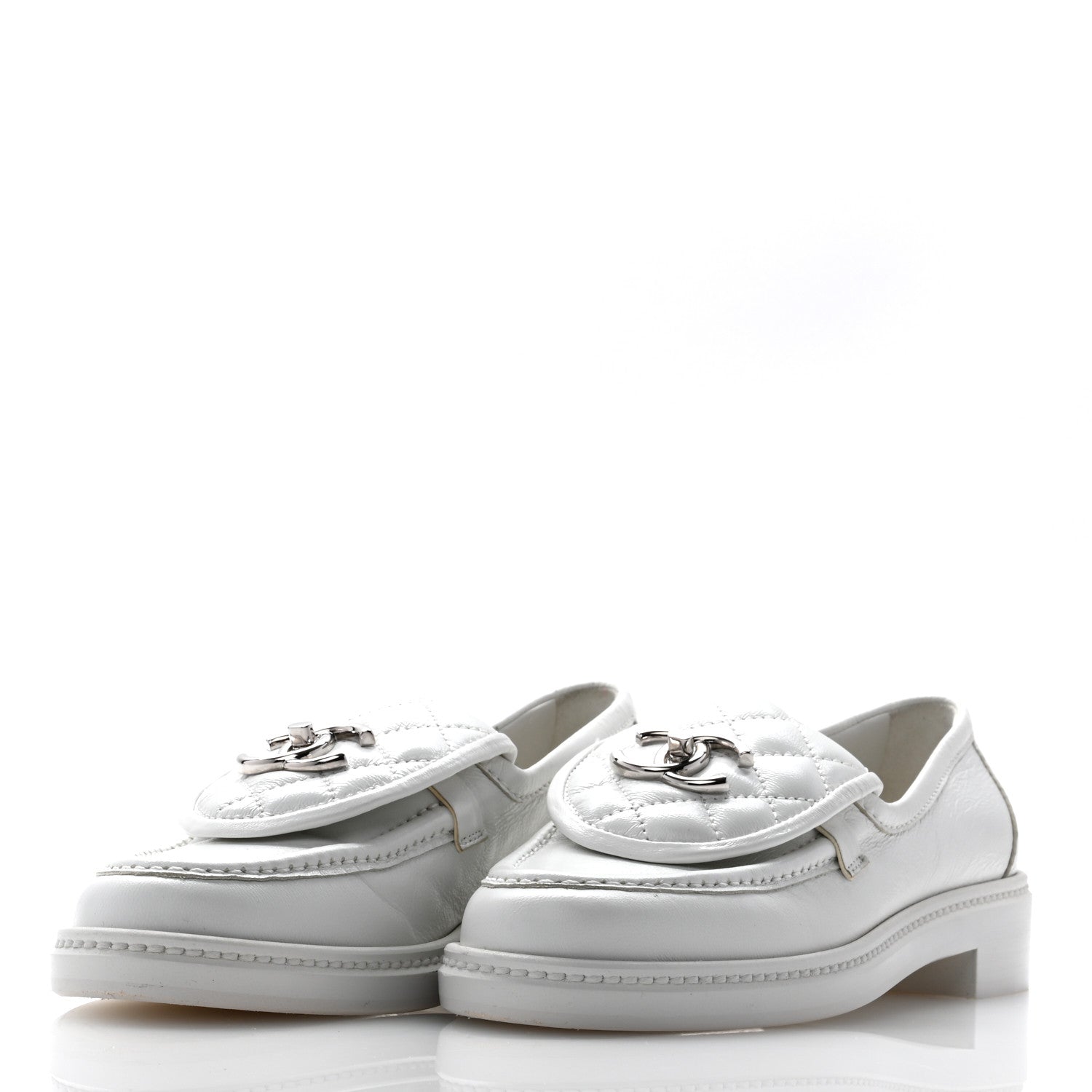 Chanel Shiny Lambskin Quilted CC Turnlock Loafers 35.5 White 3 of 10