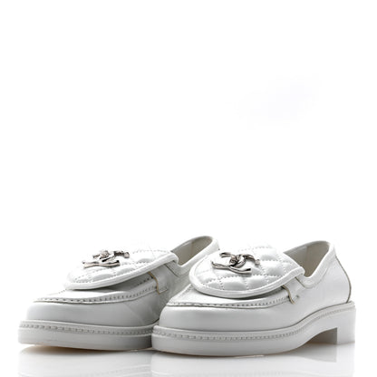 Chanel Shiny Lambskin Quilted CC Turnlock Loafers 35.5 White 3 of 10