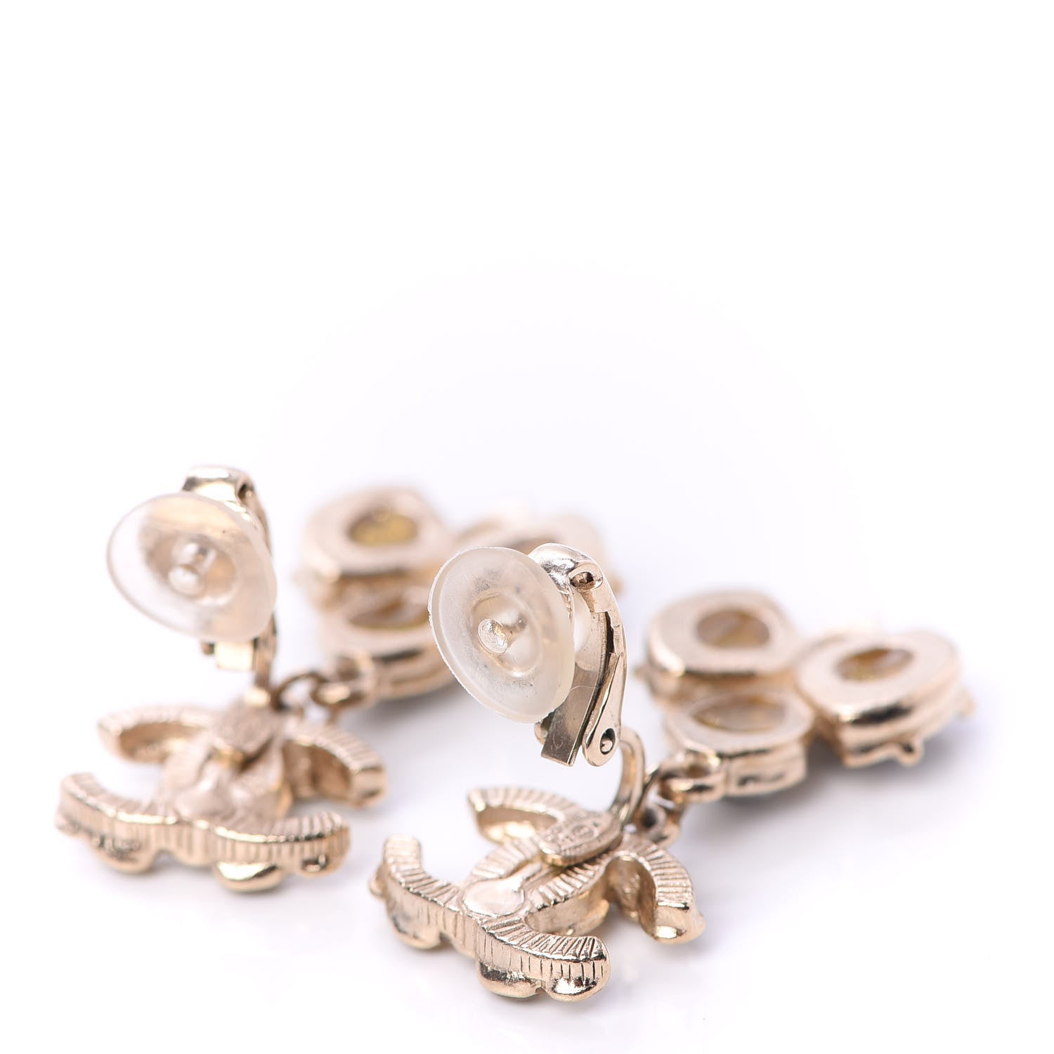Chanel Resin CC Drop Clip On Earrings Grey Gold 3 of 4