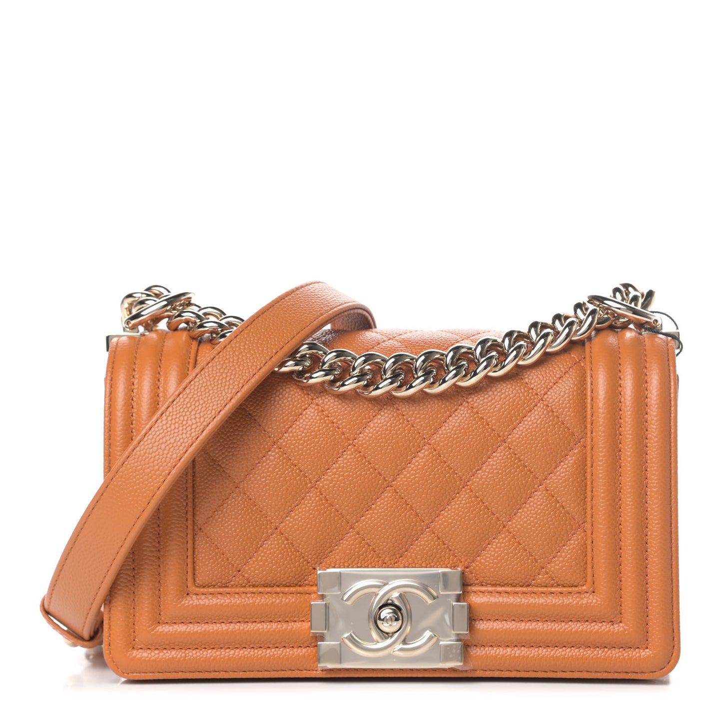 Caviar Quilted Small Boy Flap Light Brown