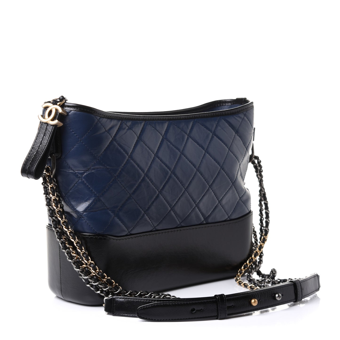 Aged Calfskin Quilted Medium Gabrielle Hobo Navy Black