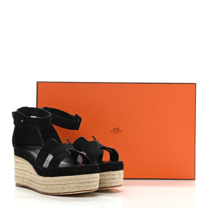 Hermes Suede Elda Espadrille Wedge Sandals 36 Black 8 of 8
