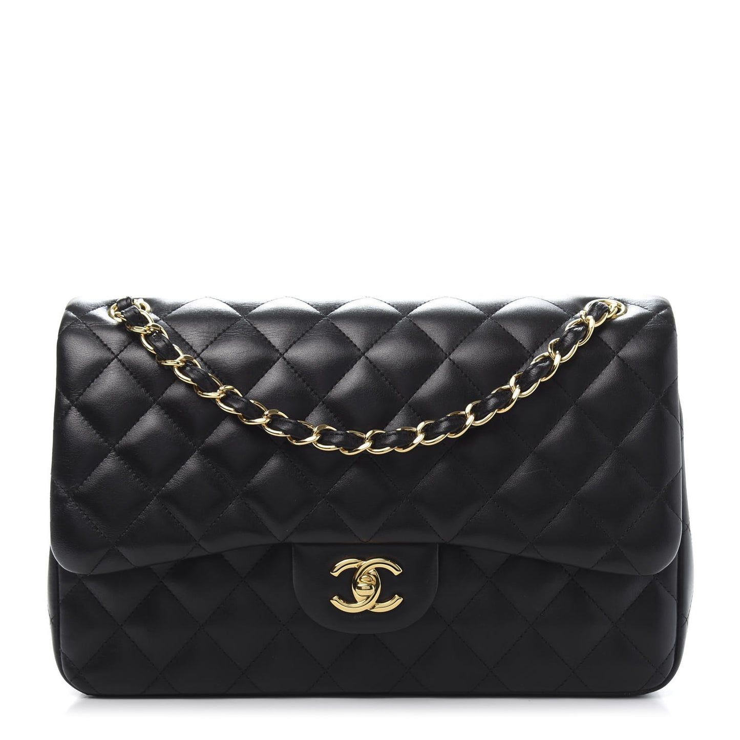 Lambskin Quilted Jumbo Double Flap Black