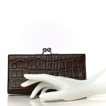 Burberry Crocodile Embossed Calfskin Wristlet Clutch Brown 2 of 13