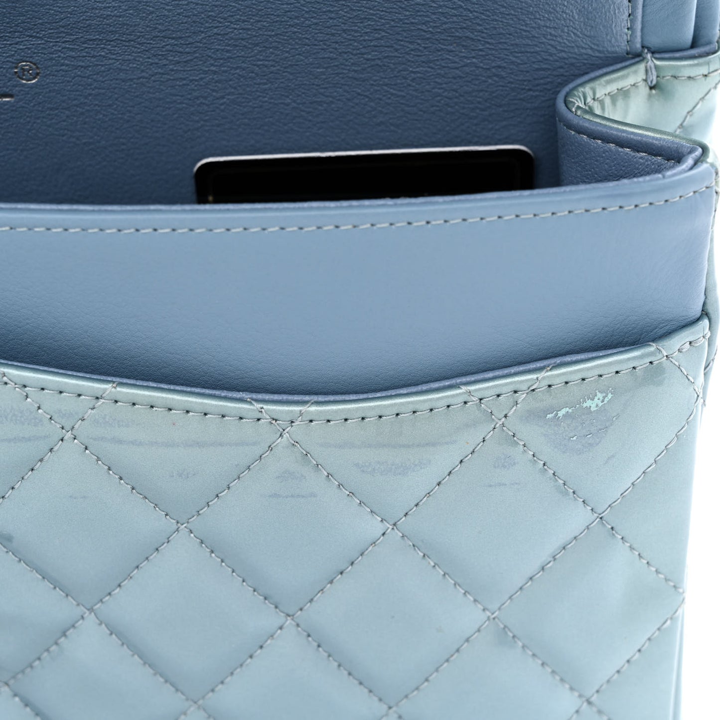Patent Calfskin Quilted Medium Double Flap Turquoise