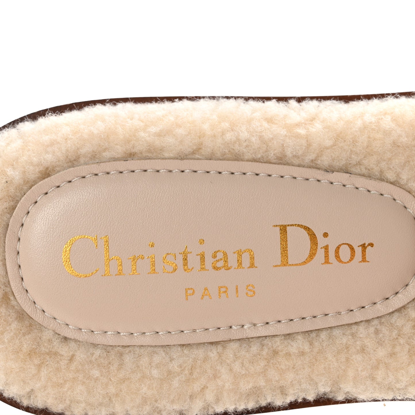 Suede Goatskin Shearling Embroidered Dway Slide Sandals 38 Cookie