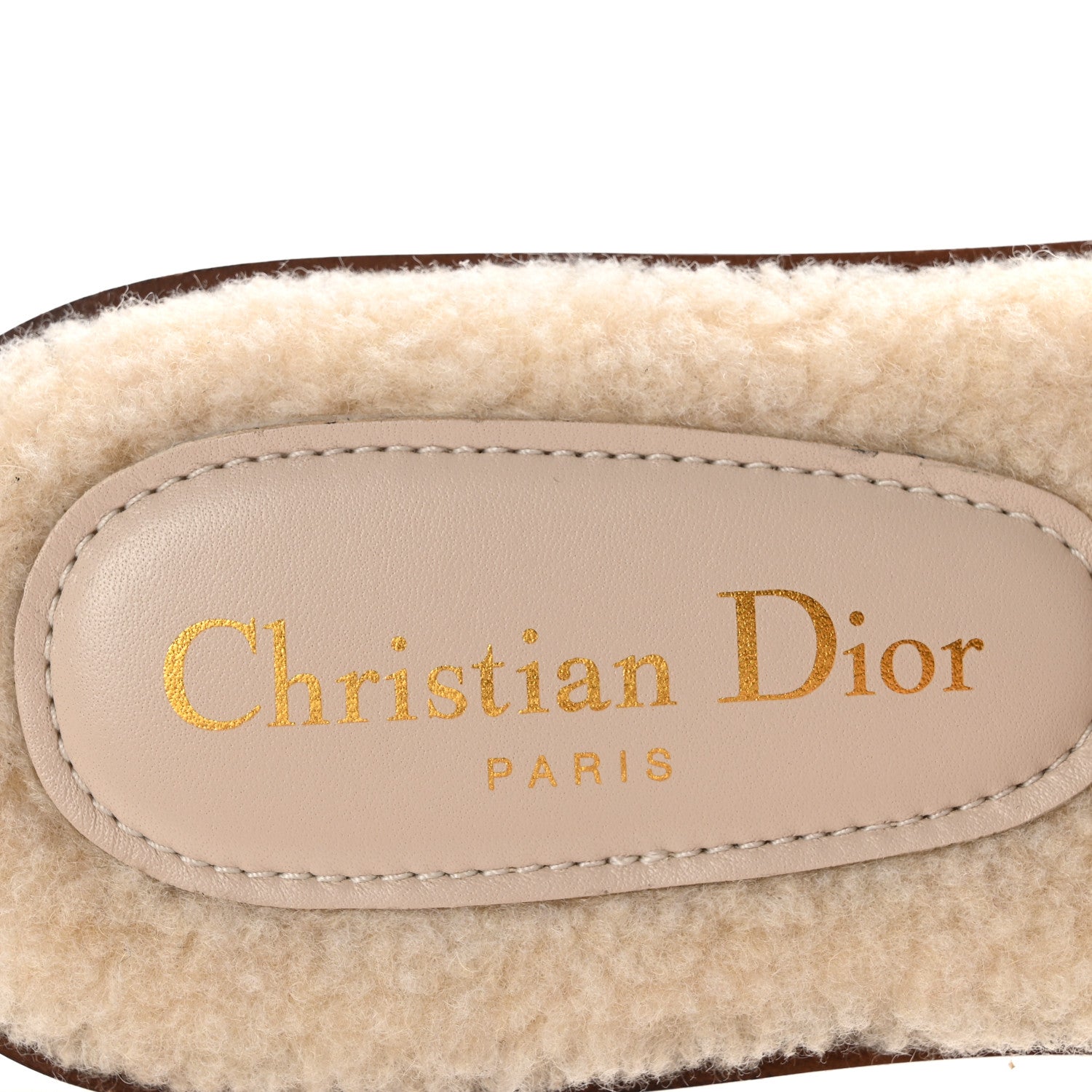 Christian Dior Suede Goatskin Shearling Embroidered Dway Slide Sandals 38 Cookie 8 of 9