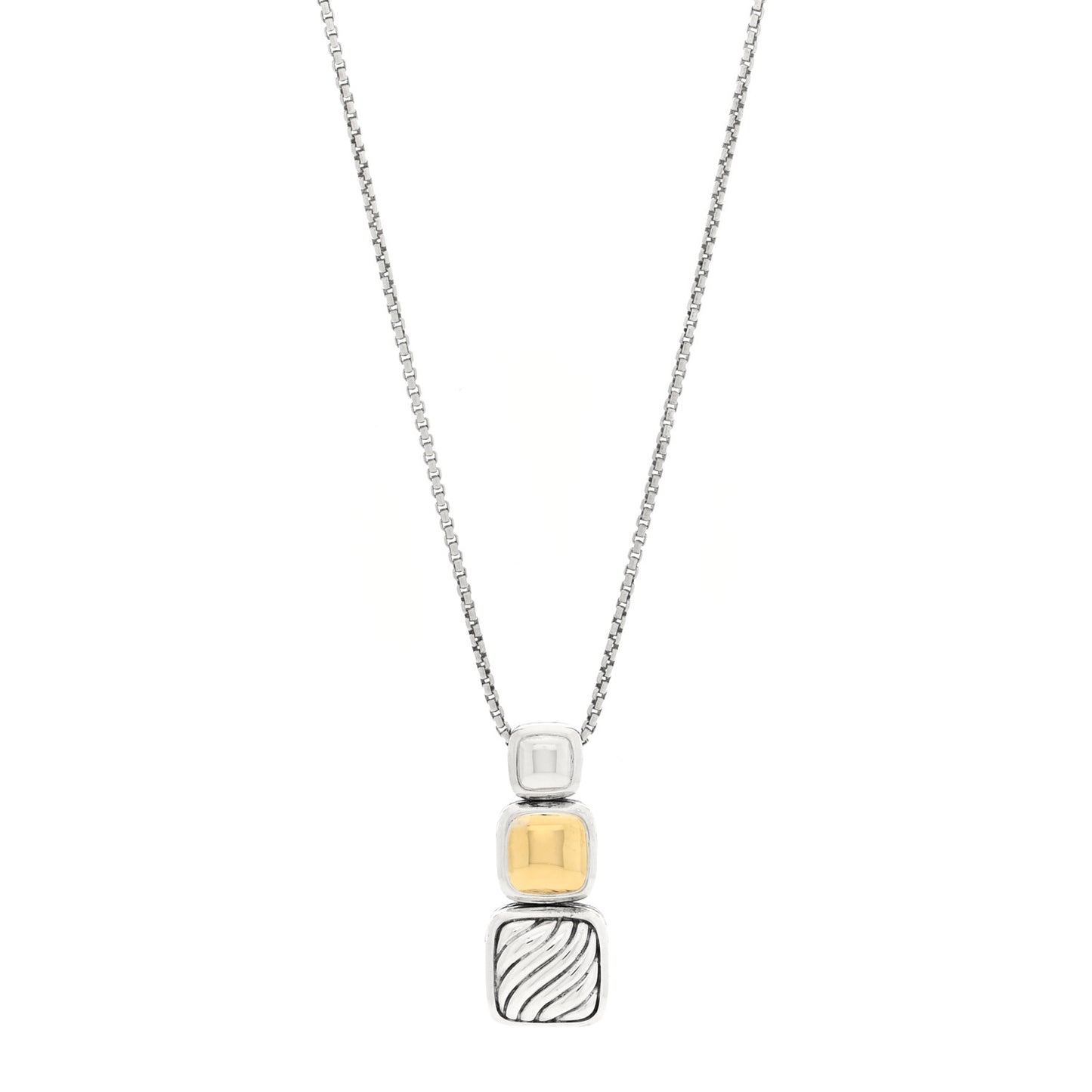 Sterling Silver 18K Yellow Gold Chiclet Triple Drop Necklace